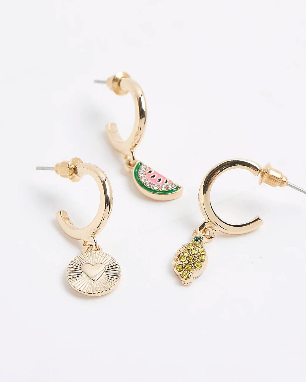 Gold 3 Pack Drop Hoop Fruit Earrings