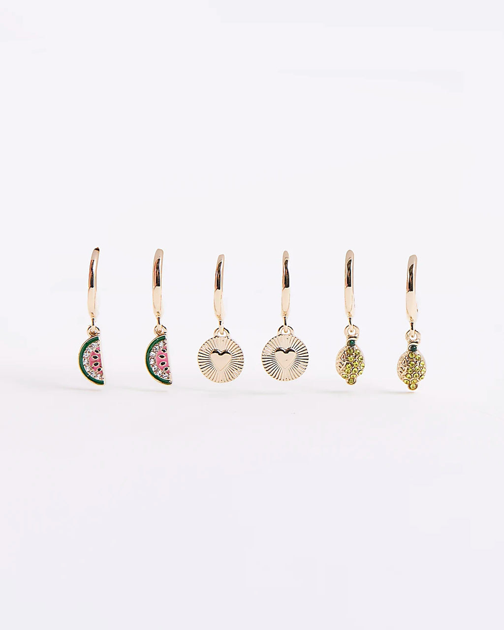 Gold 3 Pack Drop Hoop Fruit Earrings