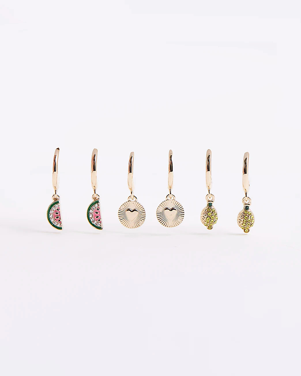 Gold 3 Pack Drop Hoop Fruit Earrings