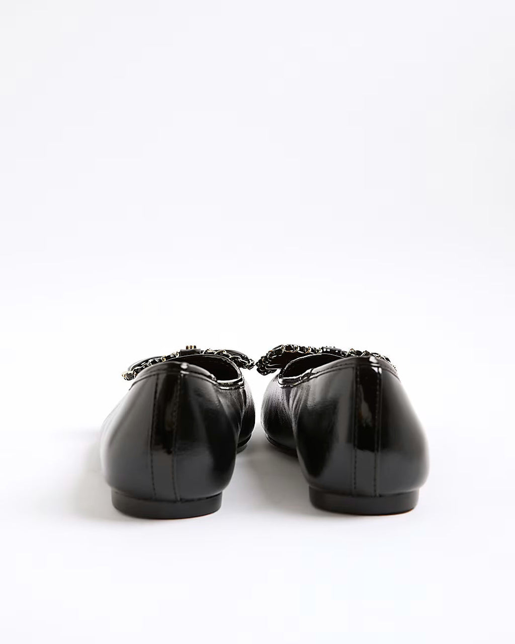 Black Wide Fit Chain Bow Ballet Pumps