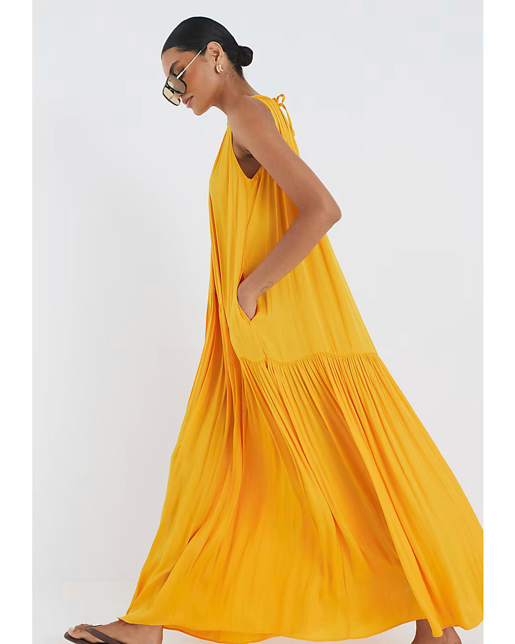 Orange Pleated Maxi Dress